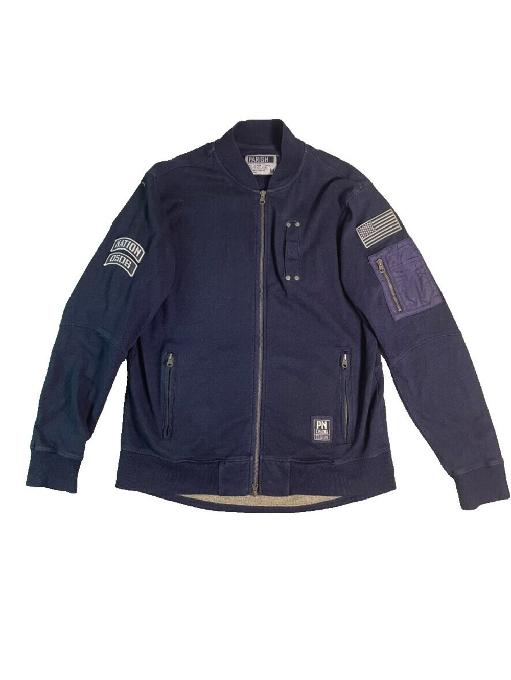 Parish Nation Bomber Jacket Mens M Navy Full Zip Military Utility Streetwear